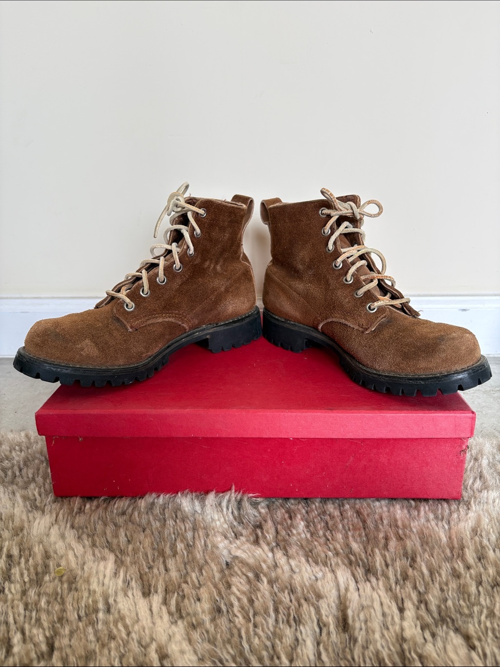 Vintage L.L. Bean Brown Suede unisex steel toe Trail Boots-size 6.5 (M) 8 (W)